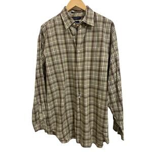 Daniel cremieux classic fit brown tan plaid cotton button‎ up dress shirt Large